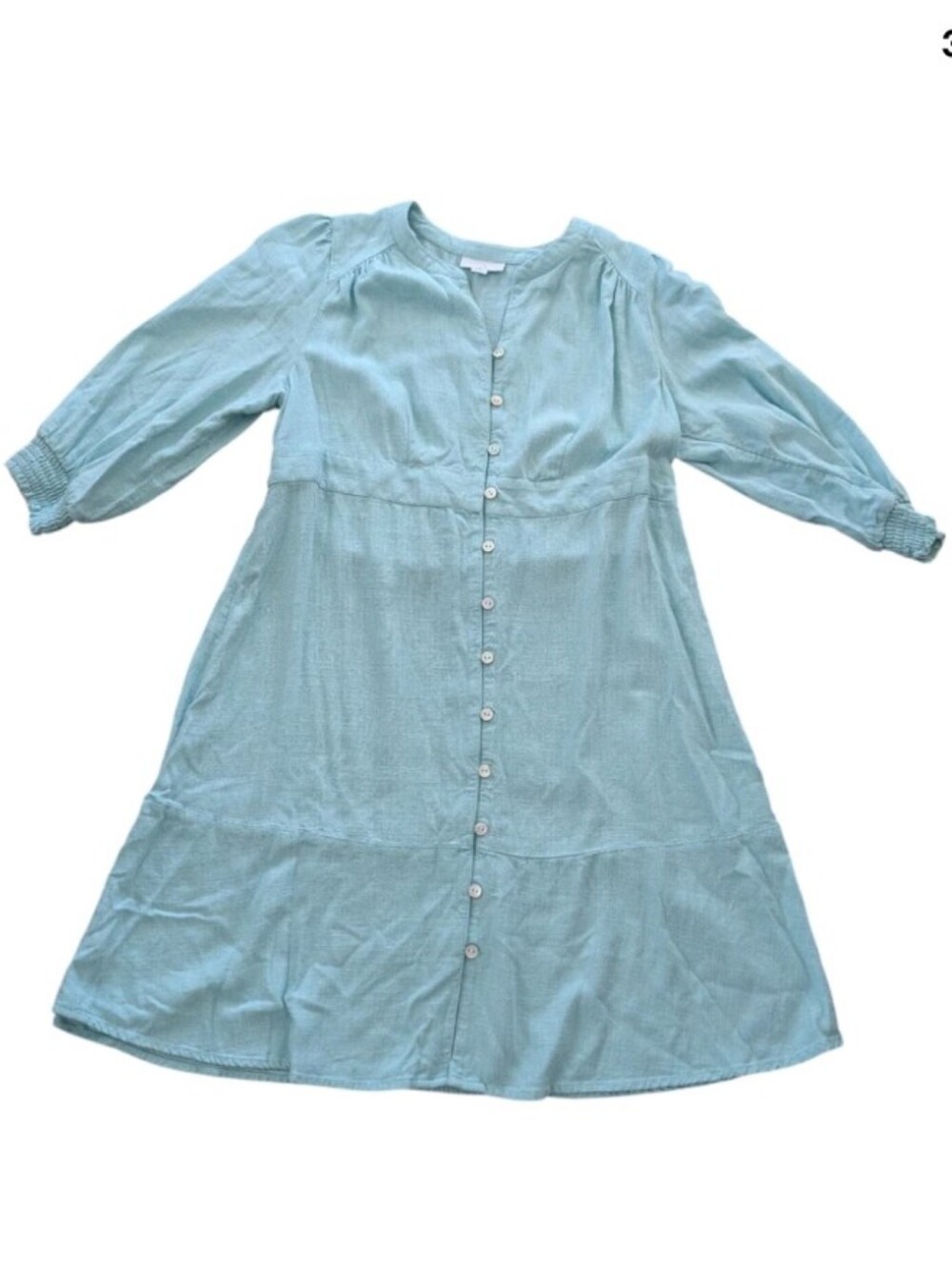 J.Jill Courtyard Dress PXS Light Blue Button Front Linen Blend Cottagecore‎